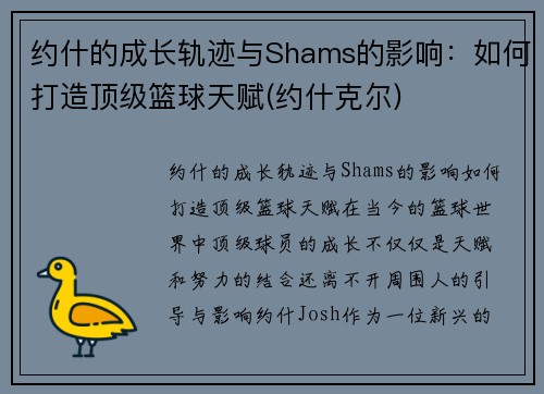 约什的成长轨迹与Shams的影响：如何打造顶级篮球天赋(约什克尔)