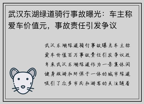 武汉东湖绿道骑行事故曝光：车主称爱车价值元，事故责任引发争议