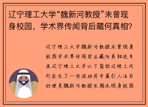 辽宁理工大学“魏新河教授”未曾现身校园，学术界传闻背后藏何真相？