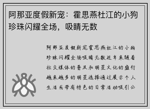 阿那亚度假新宠：霍思燕杜江的小狗珍珠闪耀全场，吸睛无数